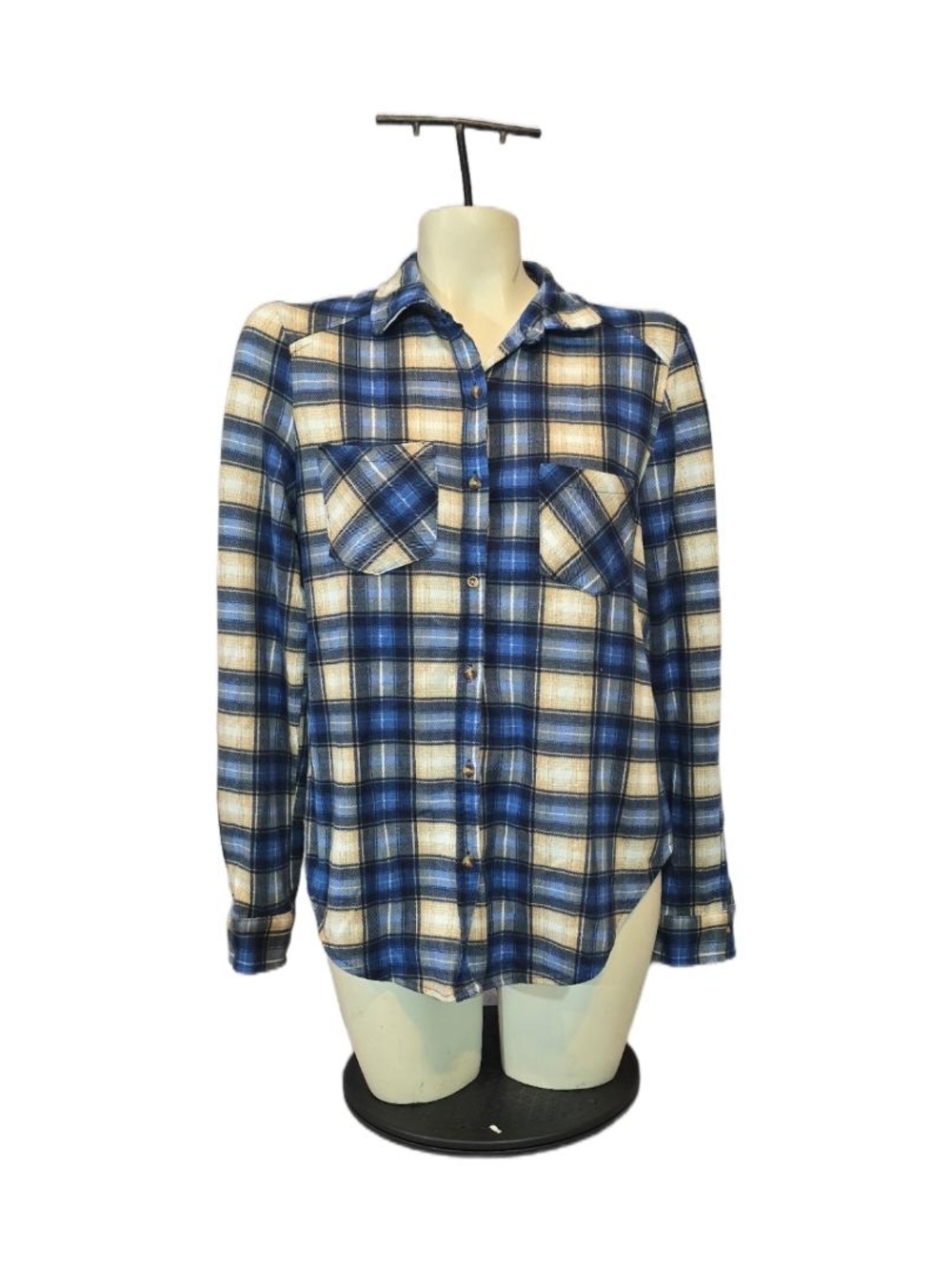 Passport Blue and Cream Plaid Shirt Size Large